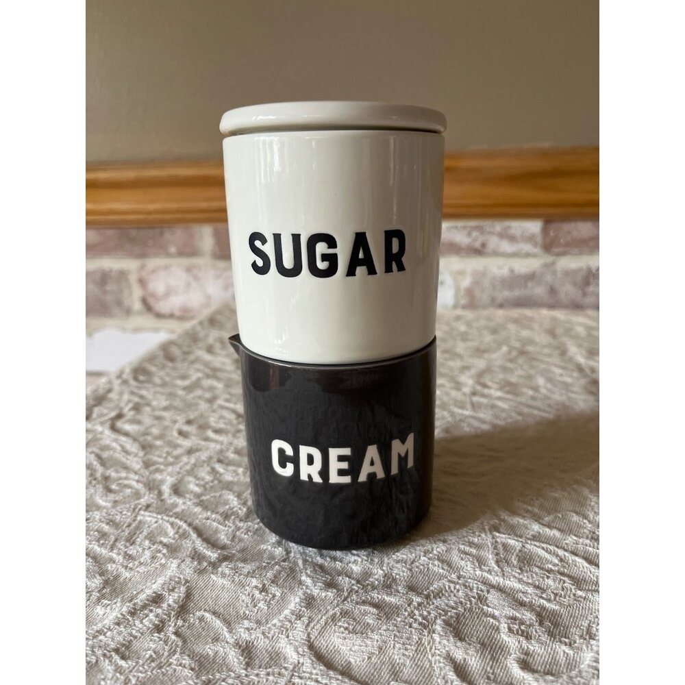 2 Stackable Set Ceramic Sugar & Creamer Jar Minimalist Style Storage Container